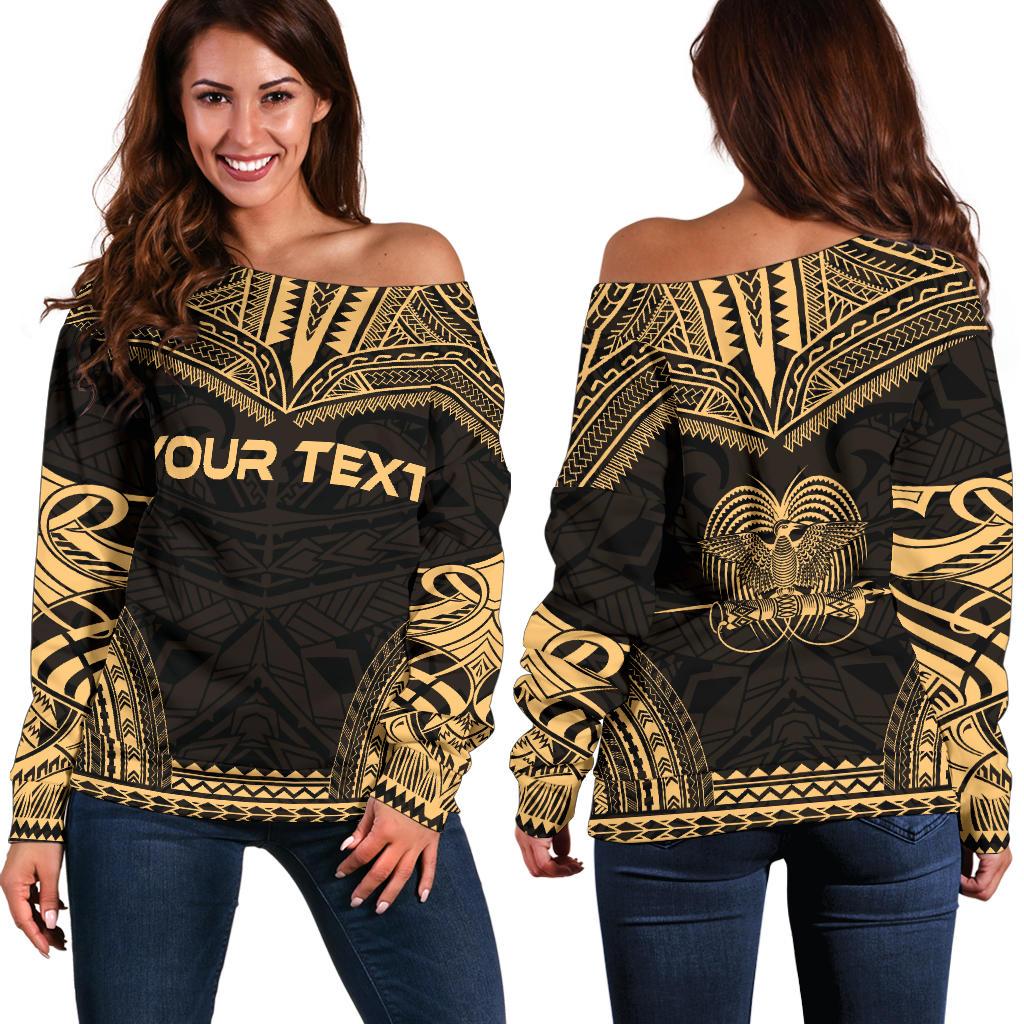 Papua New Guinea Polynesian Chief Custom Personalised Women's Off Shoulder Sweater - Gold Version Gold - Polynesian Pride