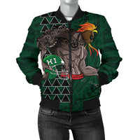 Kakau Hawaii Warrior Football Women's Bomber Jacket AH Green - Polynesian Pride