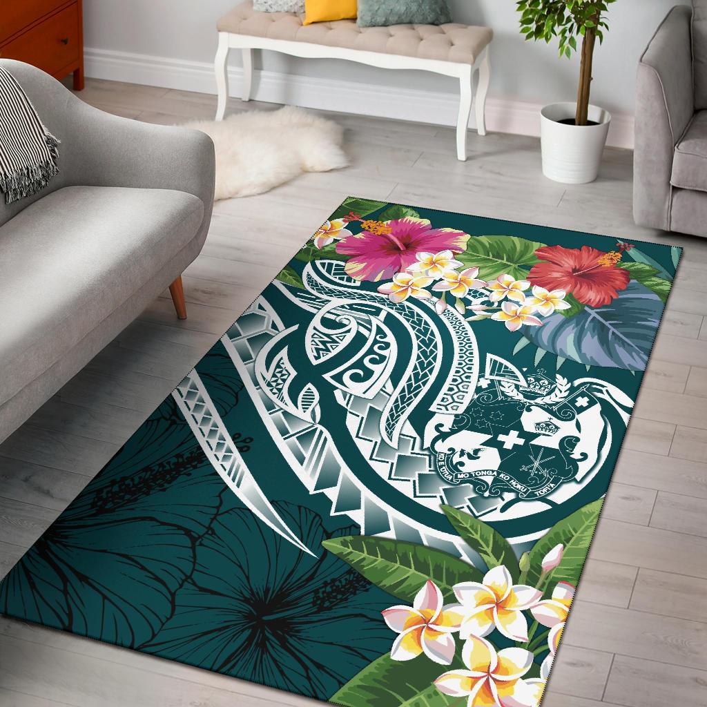 Tonga Polynesian Area Rug - Summer Plumeria (Turquoise) Turquoise - Polynesian Pride