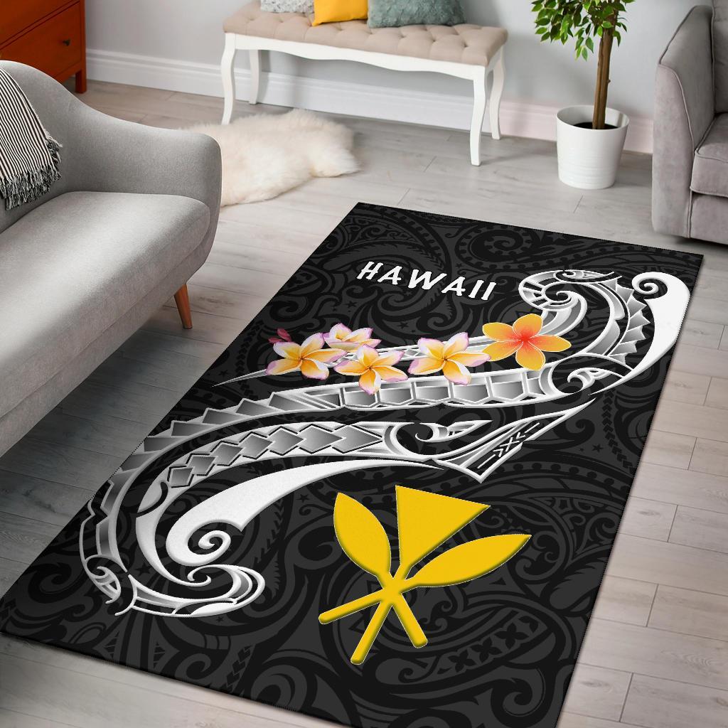Hawaii Area Rug - Kanaka Maoli Polynesian Patterns Plumeria (Black) - Polynesian Pride