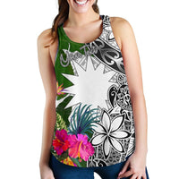 Nauru Custom Personalised Women's Racerback Tank White - Turtle Plumeria Banana Leaf - Polynesian Pride