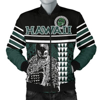 Personalised - Hawaii Kakau Polynesian Warrior Football Men's Bomber Jacket - Rainbow Style Green - Polynesian Pride