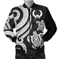 Pohnpei Micronesian Men Bomber Jacket - White Tentacle Turtle White - Polynesian Pride