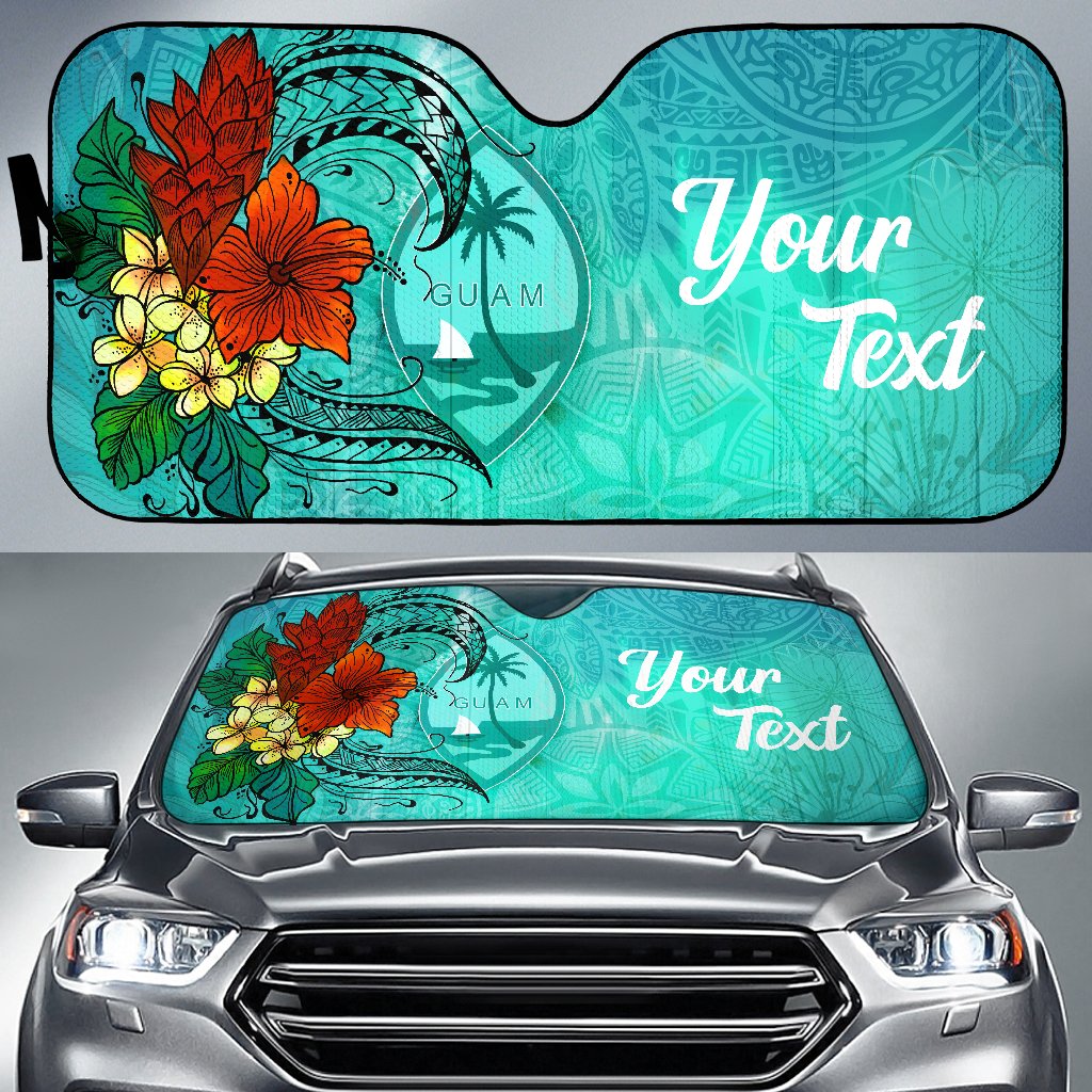 Guam Auto Sun Shade - Tropical Flowers Style Auto Sun Shade - Guam Universal Fit Green - Polynesian Pride