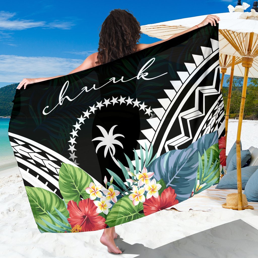 Chuuk Sarong - Chuuk Coat of Arms & Polynesian Tropical Flowers White Women White - Polynesian Pride