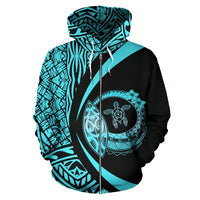 Hawaii Turtle Polynesian Zip up Hoodie Circle Style Blue - Polynesian Pride