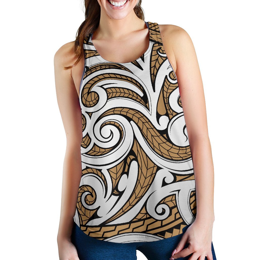 Polynesian Maori Ethnic Ornament Gold Women's Racerback Tank Top Gold - Polynesian Pride