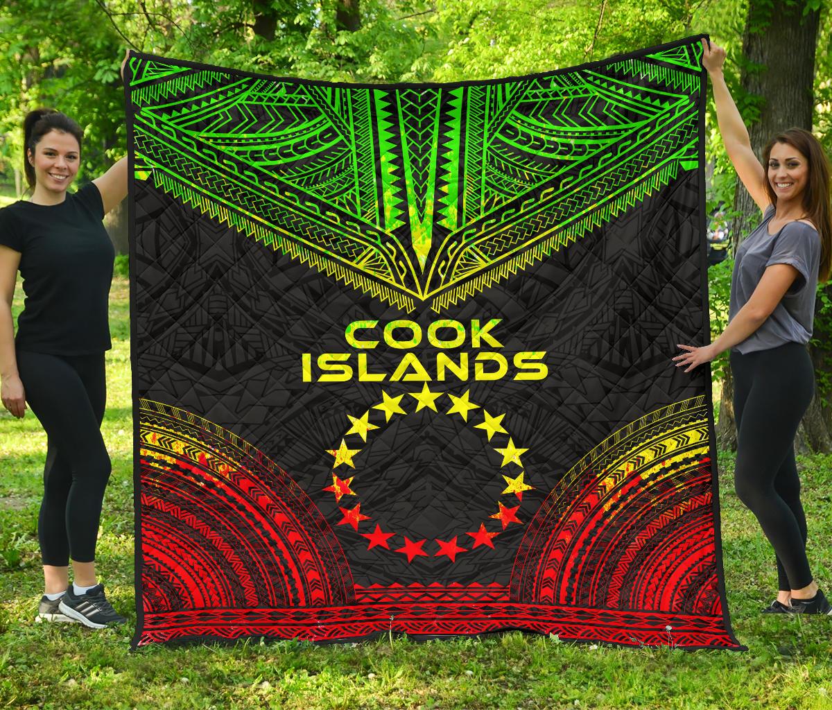 Cook Islands Premium Quilt - Cook Islands Flag Polynesian Chief Reggae Version - Polynesian Pride