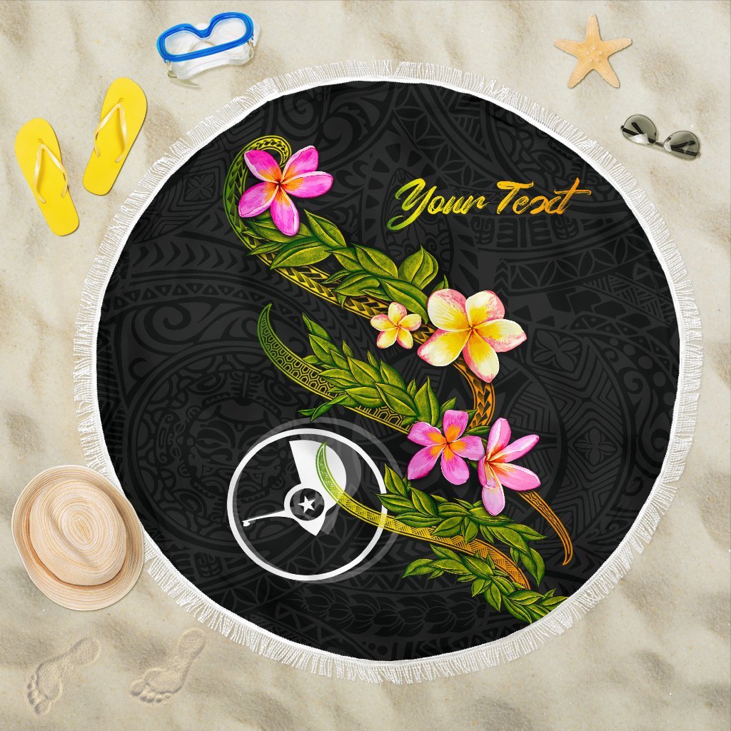 Yap Custom Personalised Beach Blanket - Plumeria Tribal One style One size BLACK - Polynesian Pride