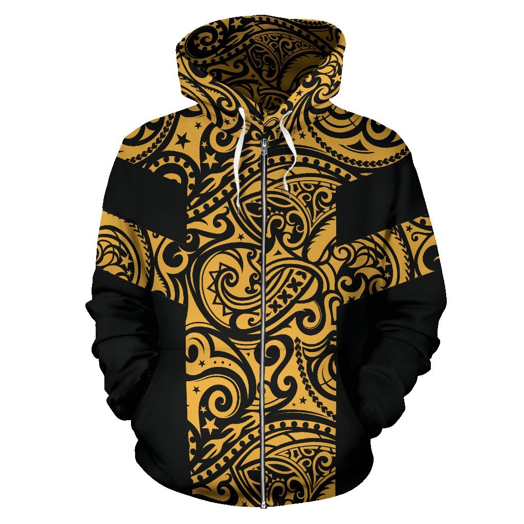 Polynesian Zip Hoodie Polynesian Tattoo Style Gold - Polynesian Pride