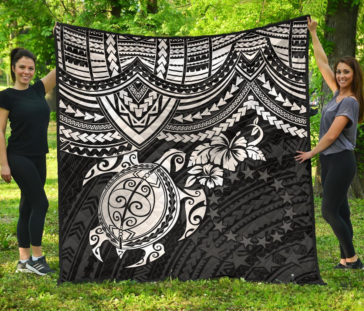 Cook Islands Polynesian Premium Quilt - White Turtle - Polynesian Pride