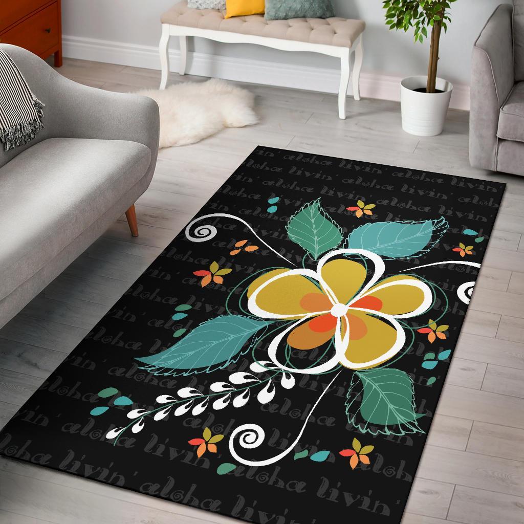 Aloha Hibiscus Art Area Rug AH Black - Polynesian Pride