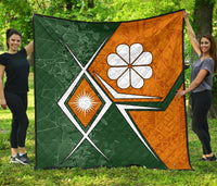 Marshall Islands Premium Quilt - Kwajalein Atoll Marshall Islands Flag with Polynesian Patterns - Polynesian Pride