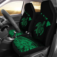 Hawaii Map Plumeria Polynesian Green Turtle Car Set Covers - Polynesian Pride