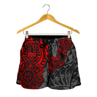 Tahiti Polynesian Women Shorts - Red Turtle Hibiscus Flowing - Polynesian Pride