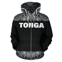 Tonga All Over Zip up Hoodie Polynesian Black and White - Polynesian Pride