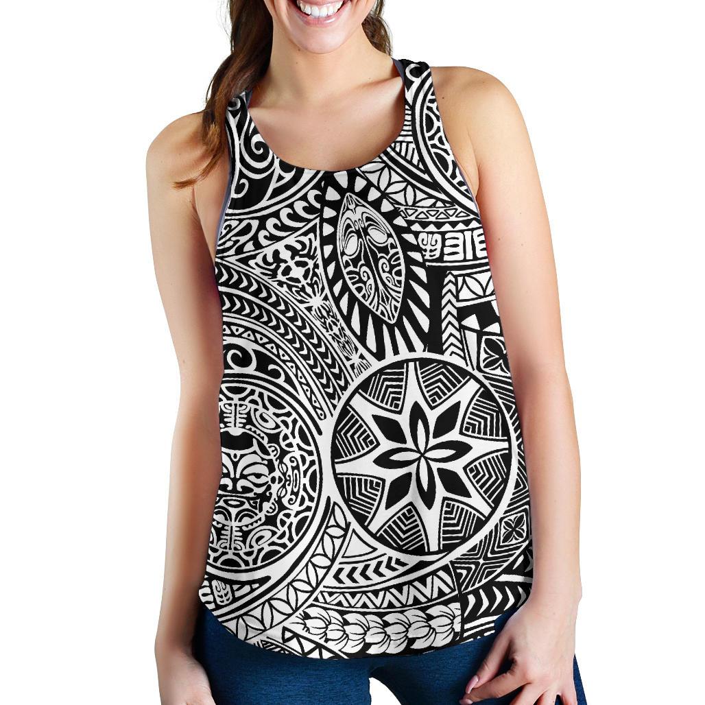 Polynesian Hawaiian Style Tribal Tattoo White Women's Racerback Tank Top White - Polynesian Pride