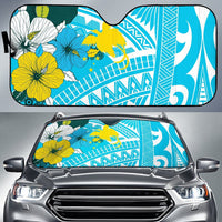 Papua New Guinea Auto Sun Shades - Polynesian Pattern Aquamarine Stone Color Auto Sun Shade Universal Fit Blue - Polynesian Pride