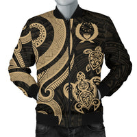 Pohnpei Micronesian Men Bomber Jacket - Gold Tentacle Turtle Gold - Polynesian Pride