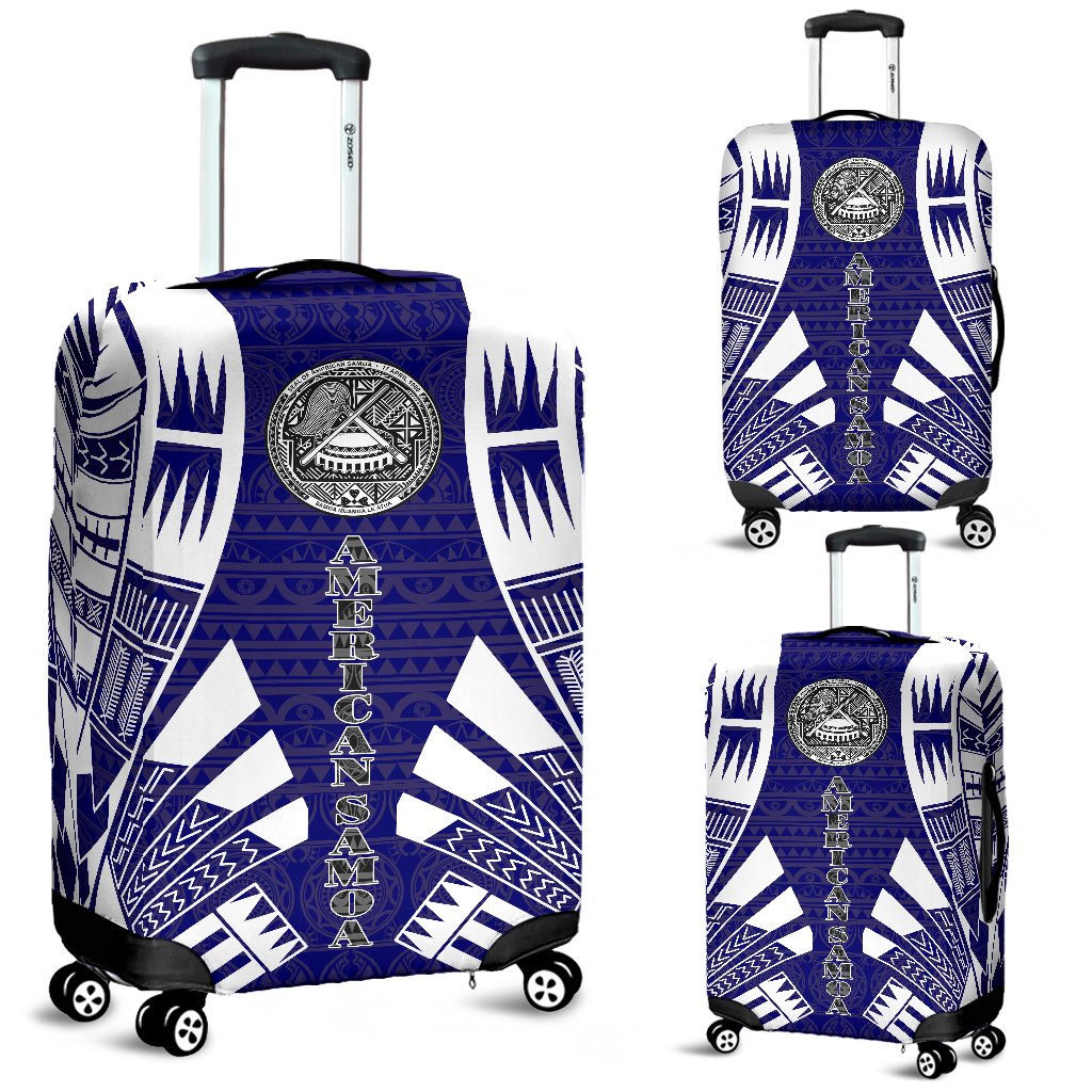 American Samoa Luggage Cover - Polynesian Tattoo Flag Blue - Polynesian Pride