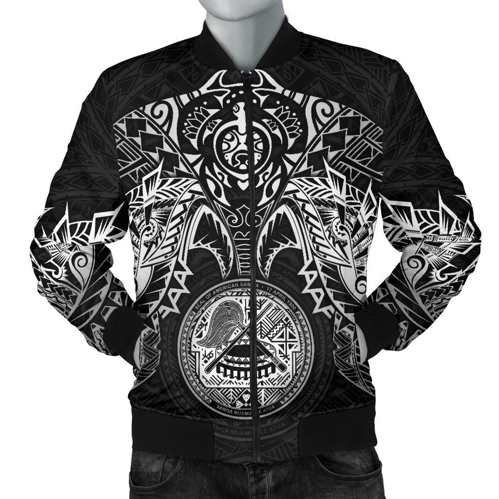 American Samoa Polynesian Bomber Jacket (Men) - White Turtle Manta Ray White - Polynesian Pride