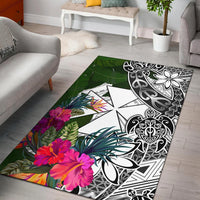 Wallis And Futuna Area Rug White - Turtle Plumeria Banana Leaf - Polynesian Pride