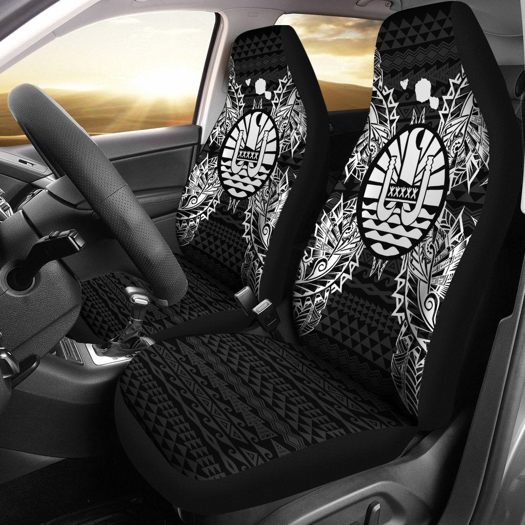 French Polynesia Car Seat Cover - French Polynesia Coat Of Arms Map Black Universal Fit Black - Polynesian Pride