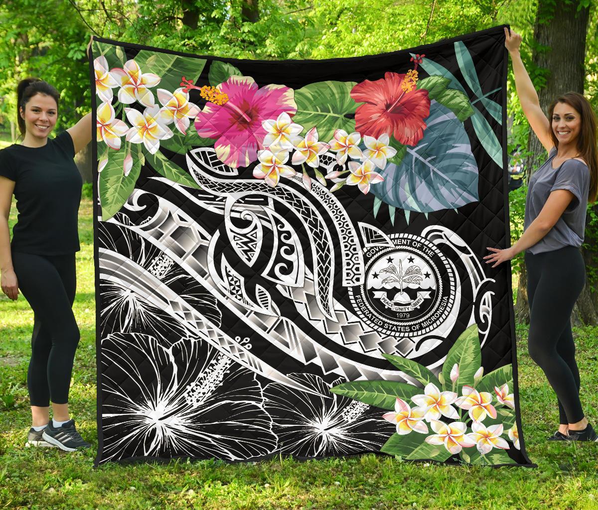 FSM Polynesian Premium Quilt - Summer Plumeria (Black) - Polynesian Pride