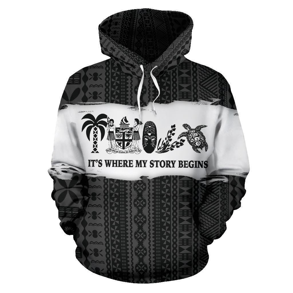 Fiji Tapa Hoodie Fiji Where My Story Begins Black - Polynesian Pride