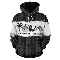 Fiji Tapa Hoodie Fiji Where My Story Begins Black - Polynesian Pride