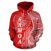 Samoa Polynesian Zip up Hoodie Coconut Tree Red and White - Polynesian Pride