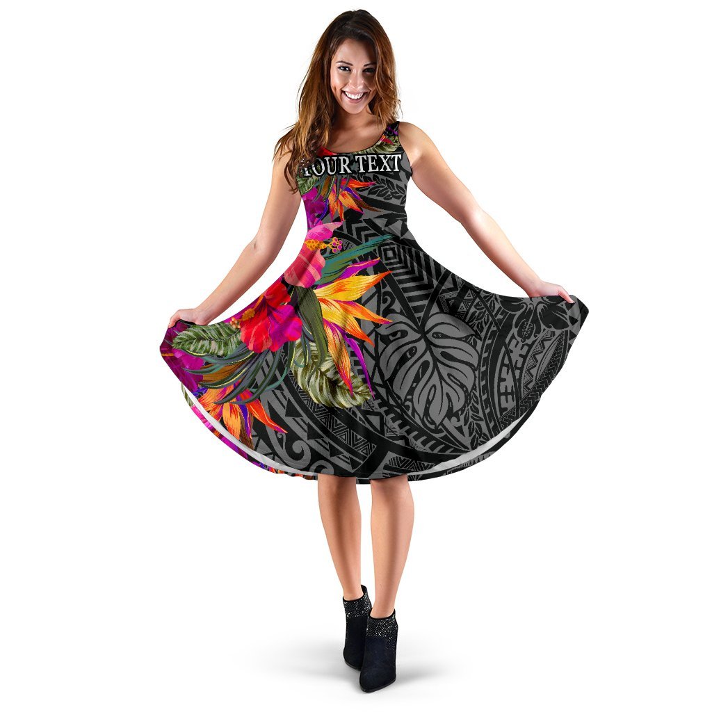 Polynesian Custom Personalised Midi Dress - Hibiscus Pattern Women Black - Polynesian Pride