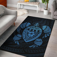 Hawaiian Map Turtle Ohana Hibiscus Kakau Polynesian Rug AH Rug Blue Deap - Polynesian Pride
