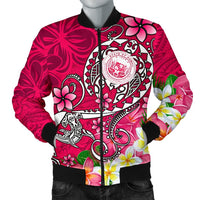 Hawaii Polynesian Men's Bomber Jacket - Hawaii Seal With Turtle Plumeria (Pink) Pink - Polynesian Pride