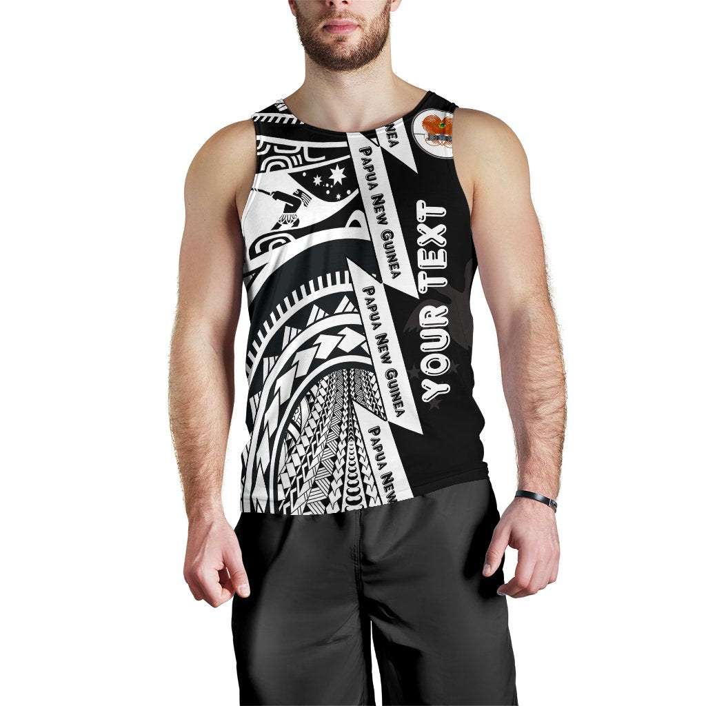 (Custom Personalised) Polynesian Guinea Men's Tank Top - Moana Maui Tattoo With Coat Of Arm Guinea White - Polynesian Pride