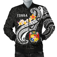 Tonga Men's Bomber Jacket - Tonga Seal Polynesian Patterns Plumeria (Black) Black - Polynesian Pride
