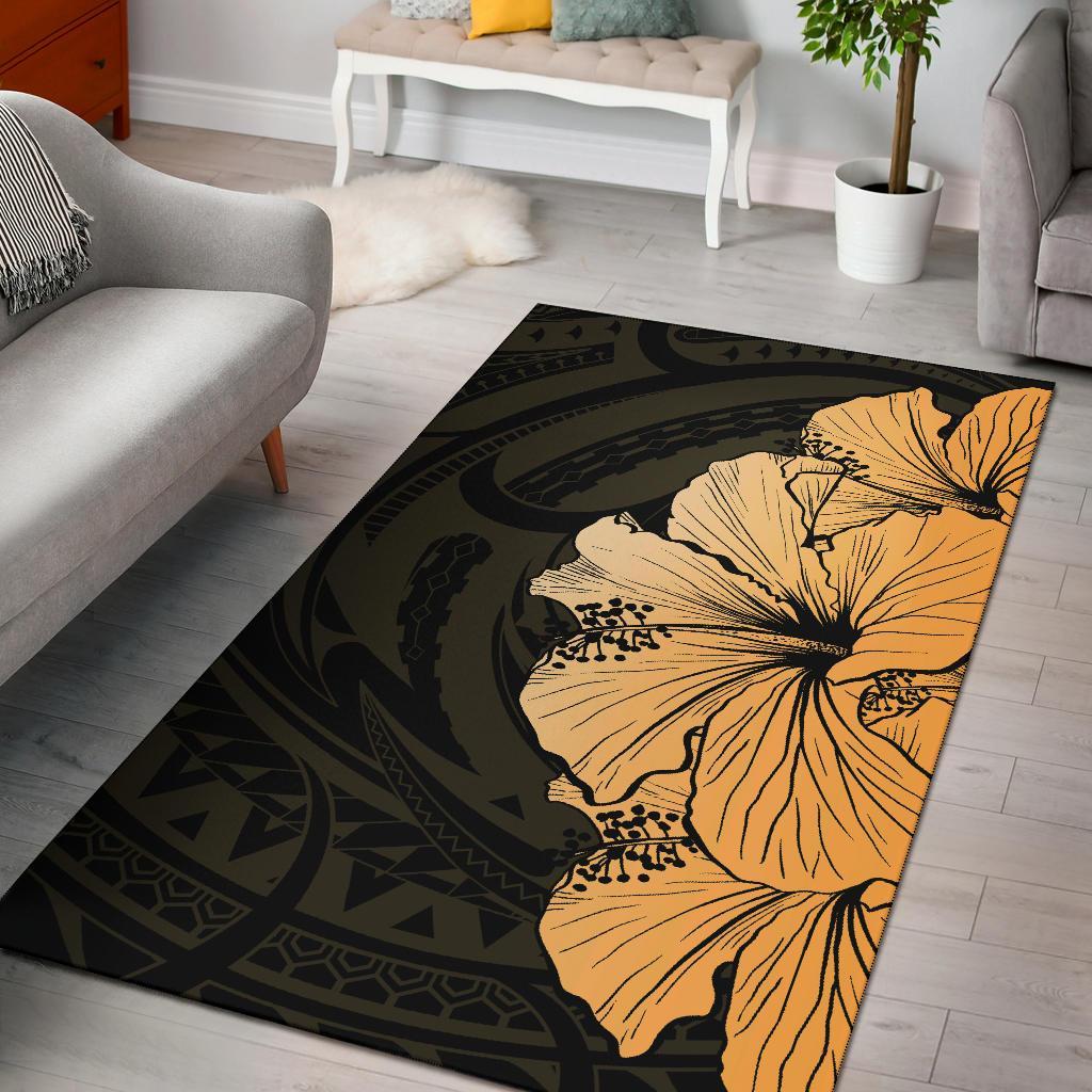 Royal Hibiscus Polynesian Tribal Area Rug Gold AH Gold - Polynesian Pride