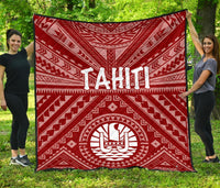 Tahiti Premium Quilt - Tahiti Seal In Polynesian Tattoo Style (Red) - Polynesian Pride