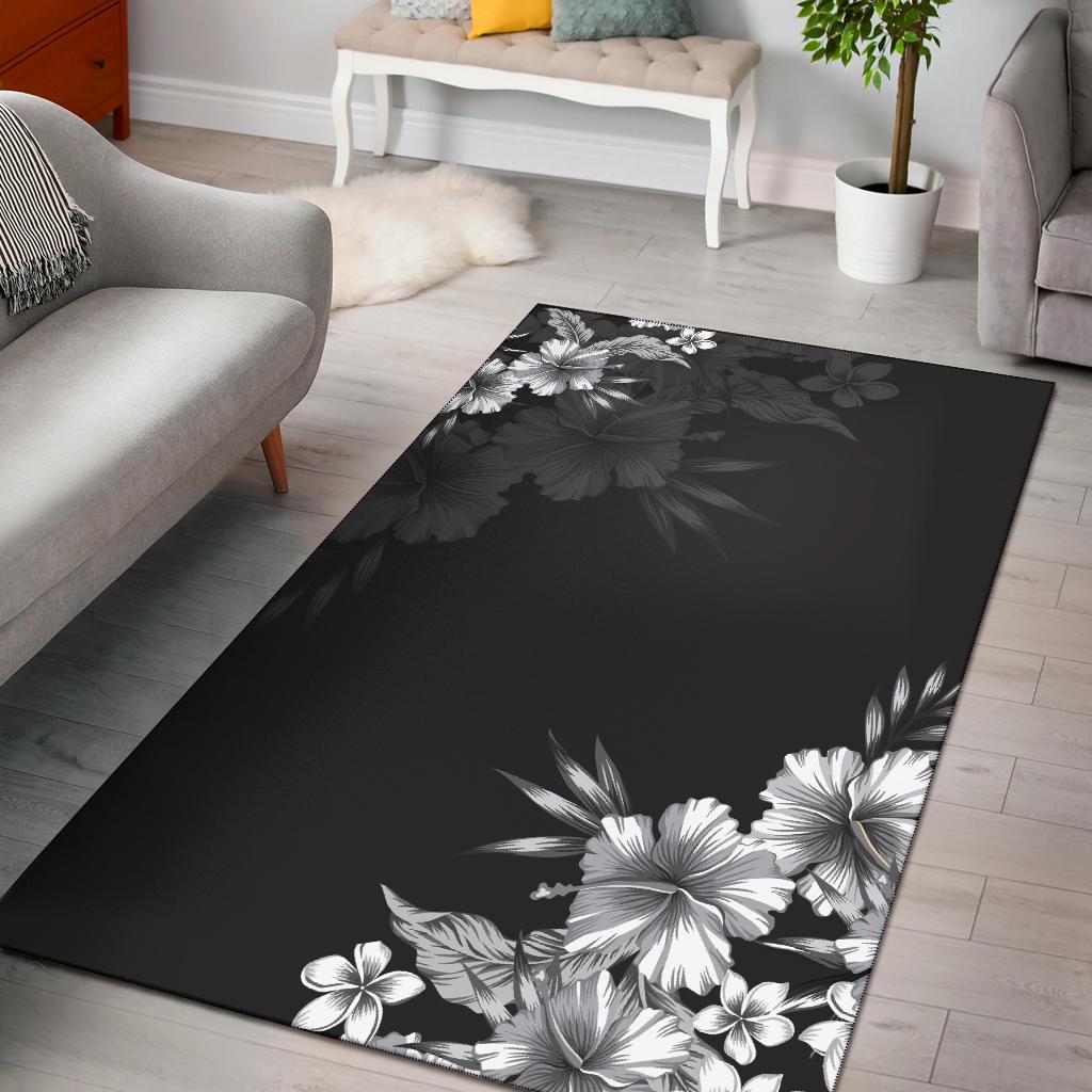 Black n White Hibiscus Area Rug - Polynesian Pride