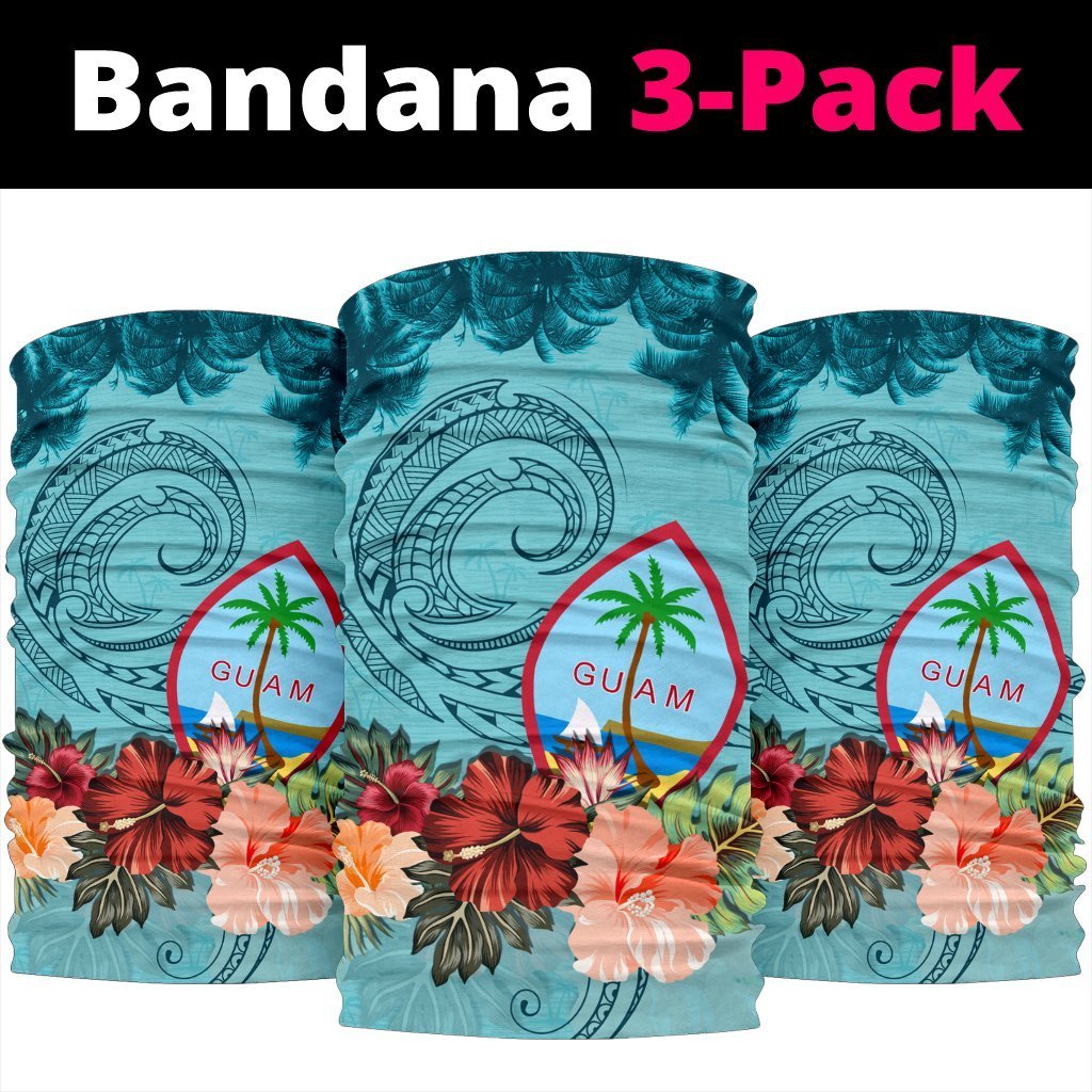 Guam Bandana Coat Of Arms Hibiscus Polynesian One Size Black - Polynesian Pride