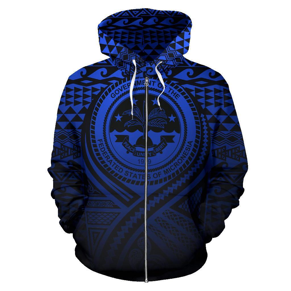 Federated States of Micronesia All Over Zip up Hoodie Lift up Blue - Polynesian Pride