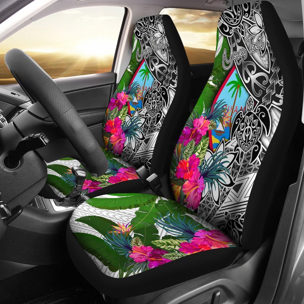 Guam Custom Personalised Car Seat Covers White - Turtle Plumeria Banana Leaf Universal Fit White - Polynesian Pride