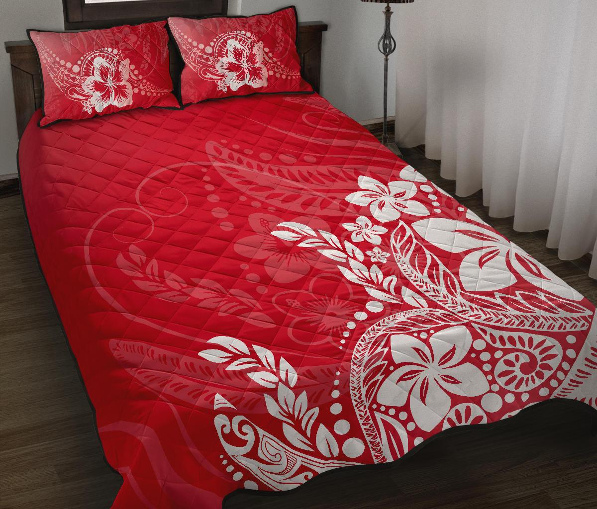 Polynesian Quilt Bed Set - Red Hibiscus Style - Polynesian Pride