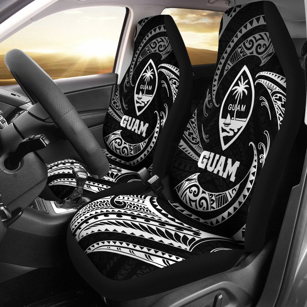 Guam Polynesian Car Seat Covers - White Tribal Wave Universal Fit White - Polynesian Pride