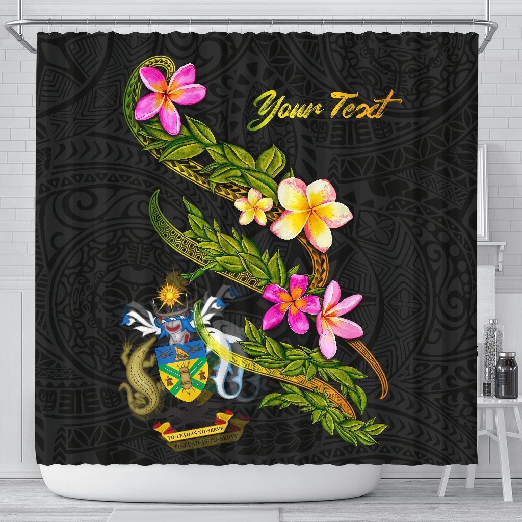 Solomon Islands Polynesian Custom Persona Shower Curtain - Plumeria Tribal 177 x 172 (cm) Black - Polynesian Pride