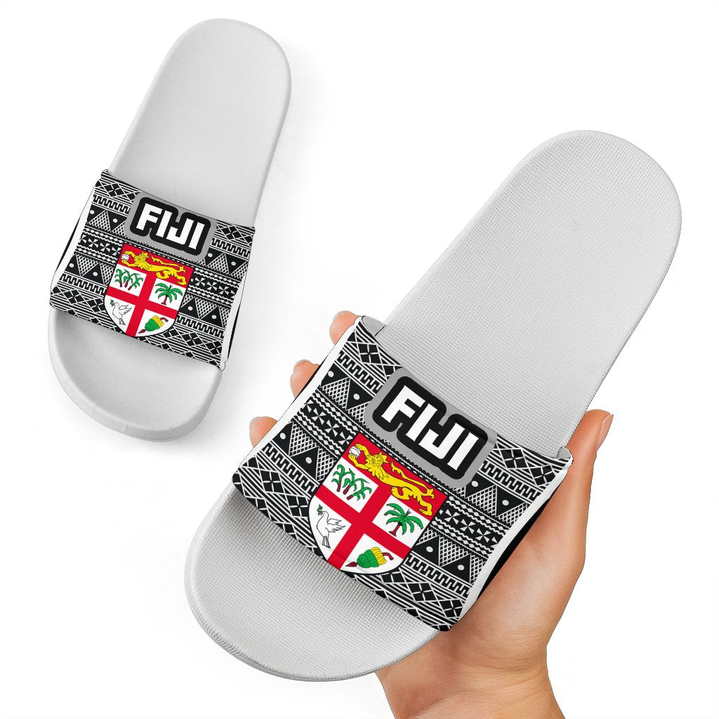 Fiji Slide Sandals - Tapa Pattern Sport Style White White - Polynesian Pride