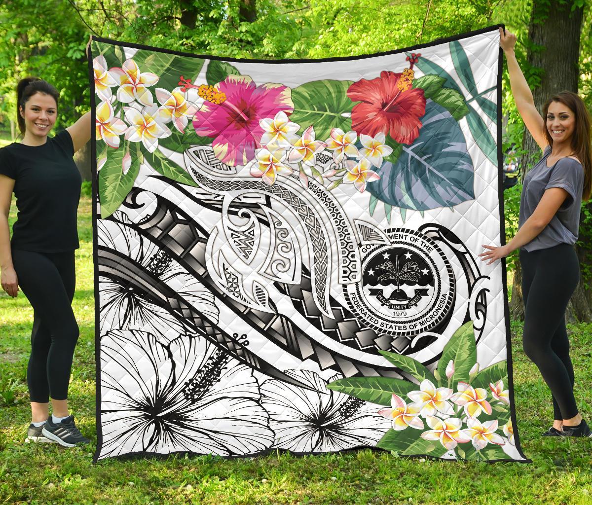 FSM Polynesian Premium Quilt - Summer Plumeria (White) - Polynesian Pride