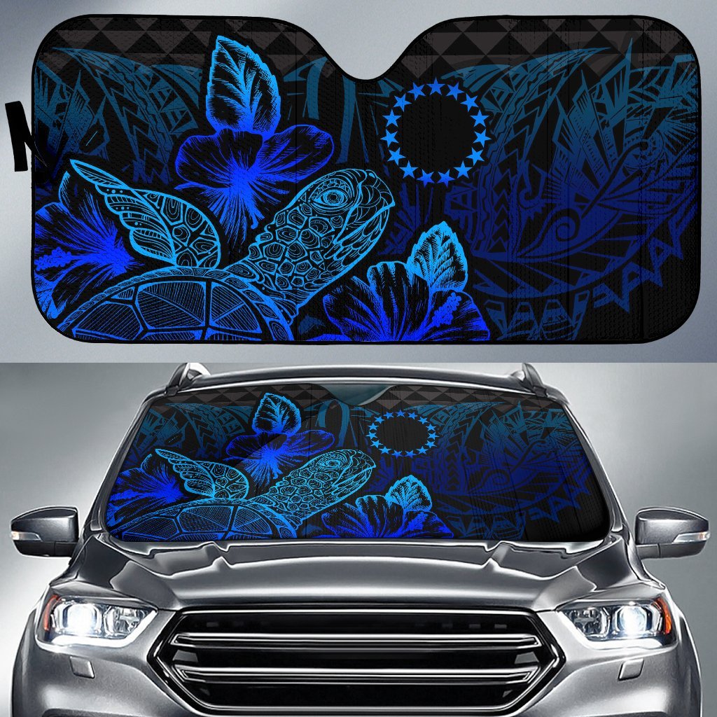 Cook Islands Auto Sun Shades Turtle Hibiscus Blue Auto Sun Shade Universal Fit Blue - Polynesian Pride
