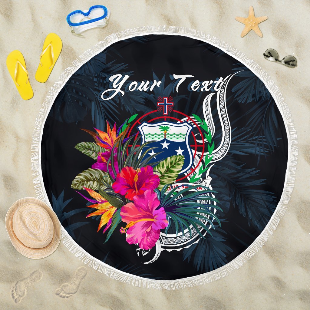 Samoa Polynesian Custom Personalised Beach Blanket - Tropical Flower One style One size Blue - Polynesian Pride