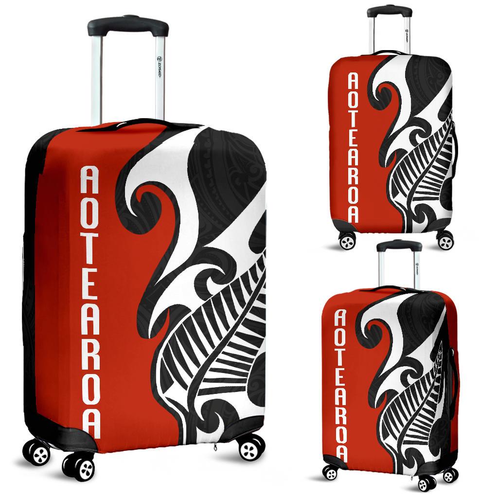 Aotearoa Silver Fern Maori Luggage Cover Red - Black - Polynesian Pride